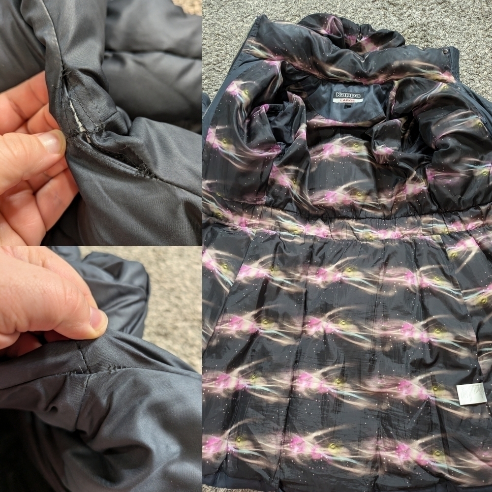 Kappa black goose down filled mid length winter hooded puffer coat L - Picture 13 of 16